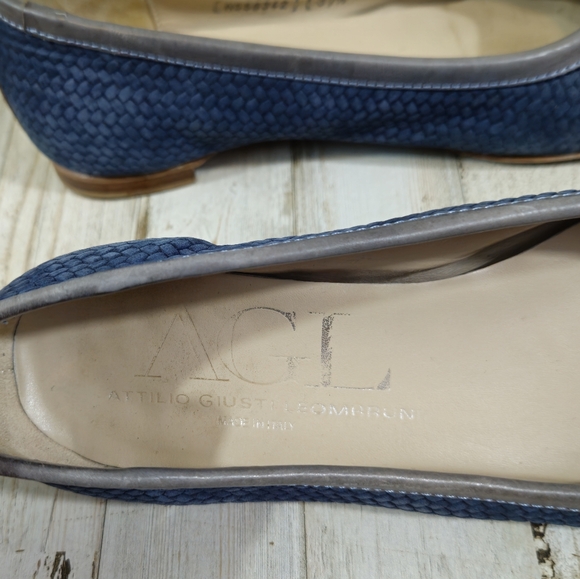 AGL Attilio Guisti Leombruni Blue Leather Buckle Flats - Picture 5 of 8